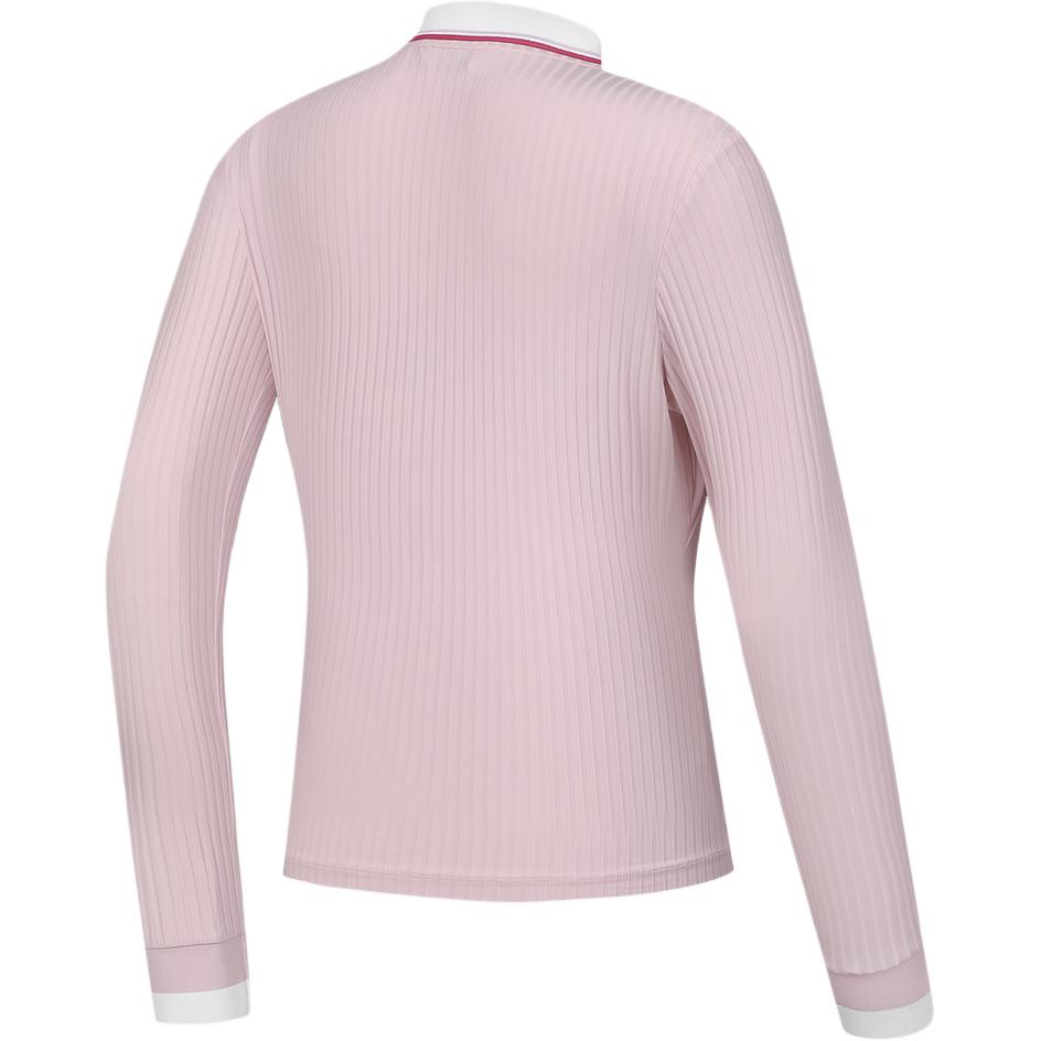 FILA Official Womens Knitted Long Sleeve Polo Shirt 2024 Spring New Color Block Golf Sports Top Women tops Light-Mist-Pink A11W415206F-PK