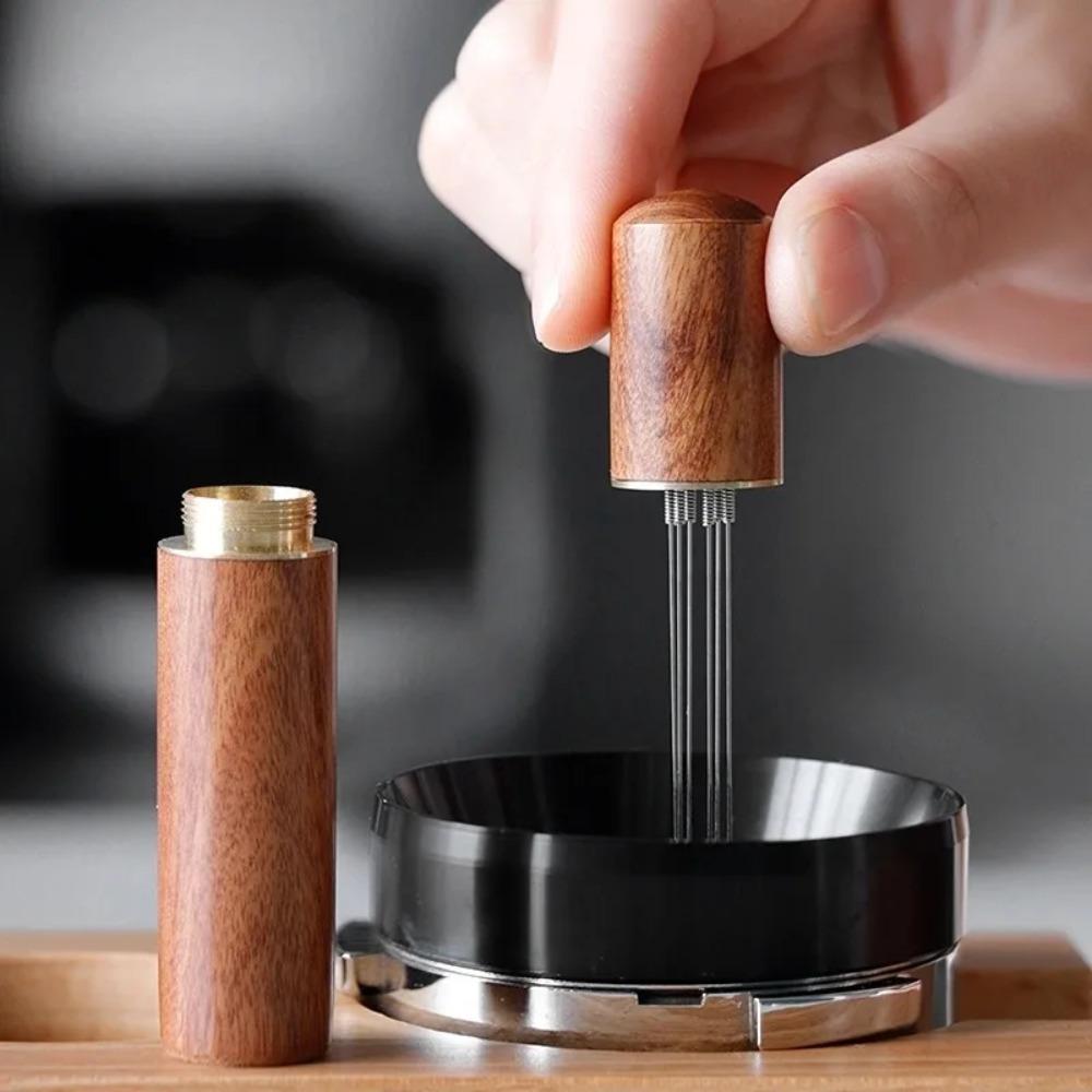 Stainless Steel Coffee Powder Tamper Wood Handle Coffee Distributor Portable Espresso Powder Leveler Coffee Stirring Tool
