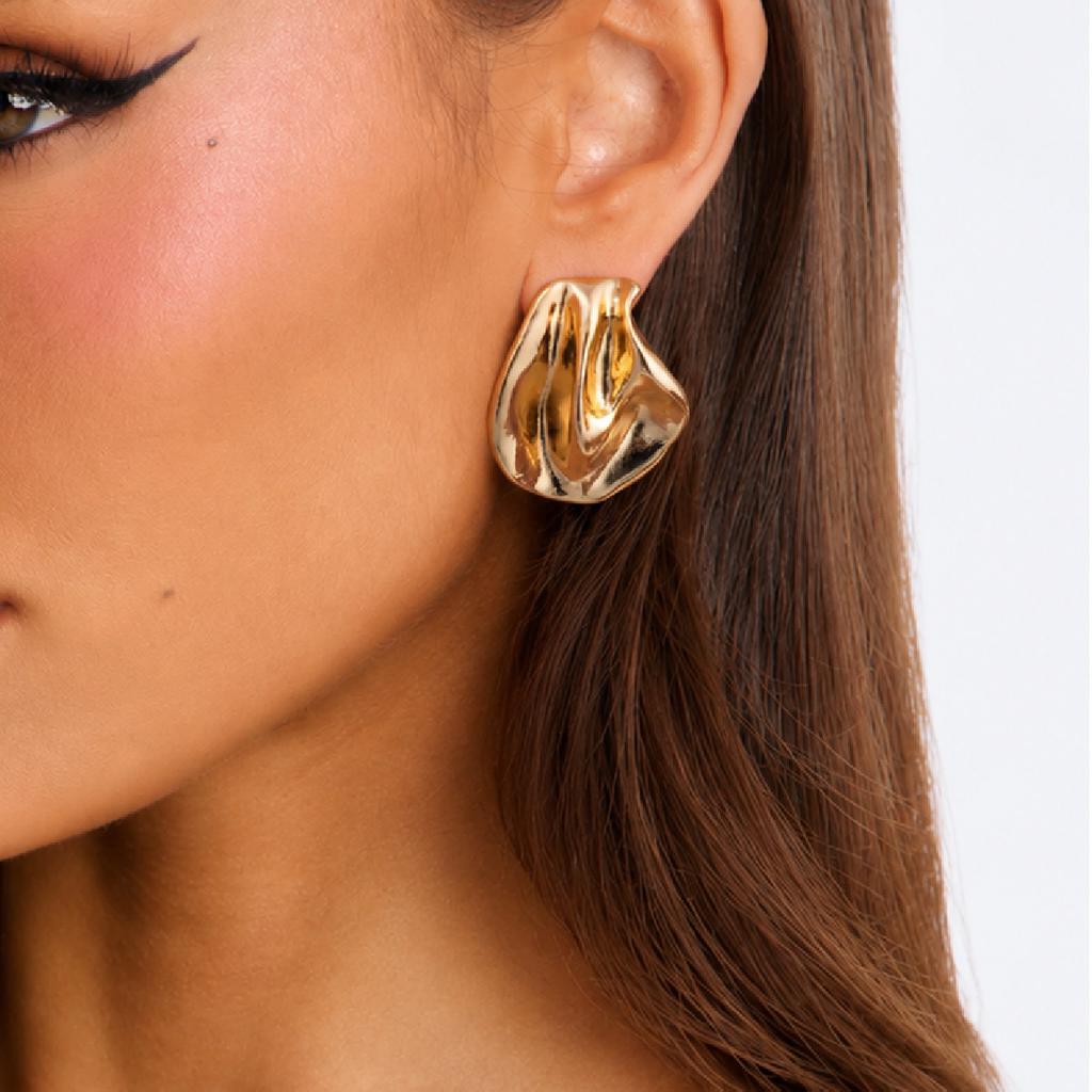 Accessories, Commuter Versatile Irregularly Folded Metal Stud Earrings, Geometric Round Striped Earrings Earrings