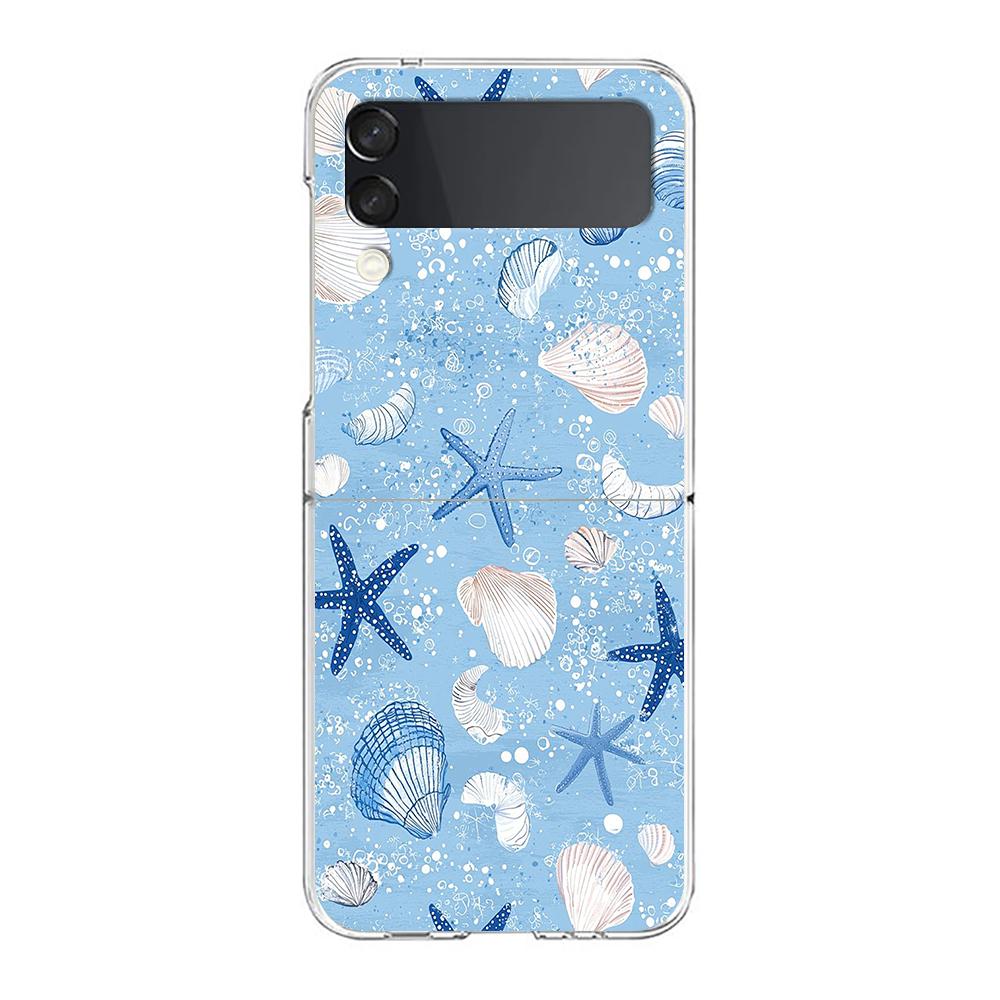 Phone Case For Samsung Galaxy Z Flip 3 4 5 Hard Folding Clear PC Bumper For Samsung Z Flip 6 Back Cover Blue Ocean Animals