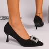 2026 New Women High heels Black Square Buckle Pointed Thin Heeled Baotou Banquet High Heeled Shoes Womens Shoes
