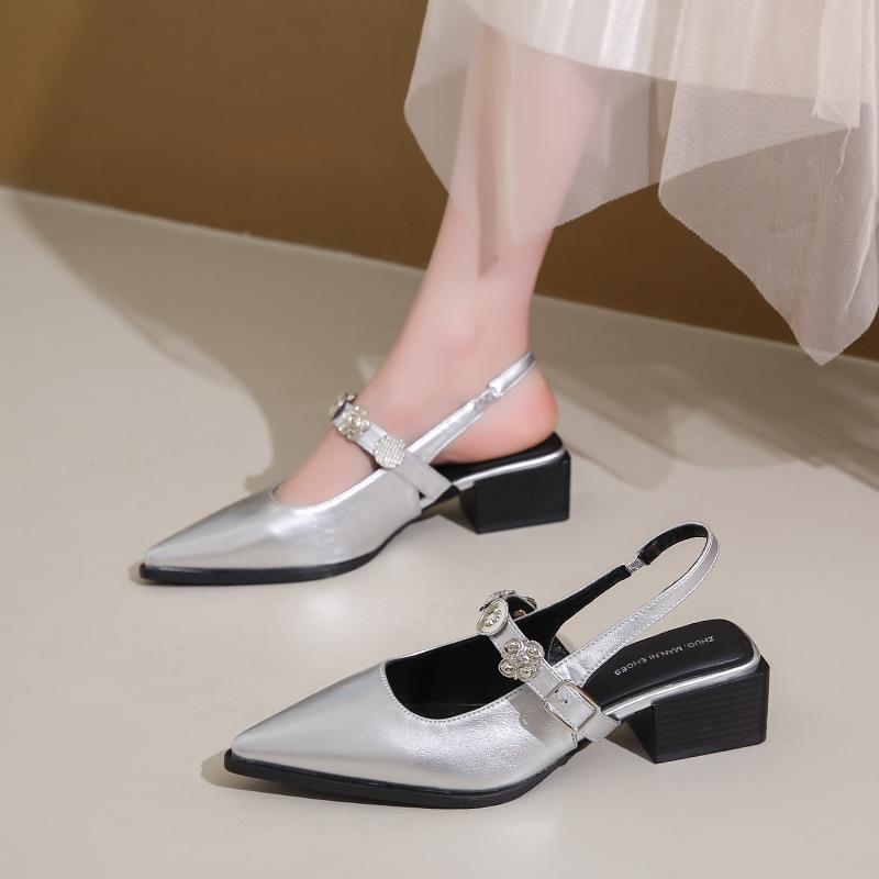 Fashion Hot Selling 2025 New High Quality Leather Strap Heel Women's Retro Mary Jane Shoes Black Metal Buckle Pump Fashion Women's Shoes