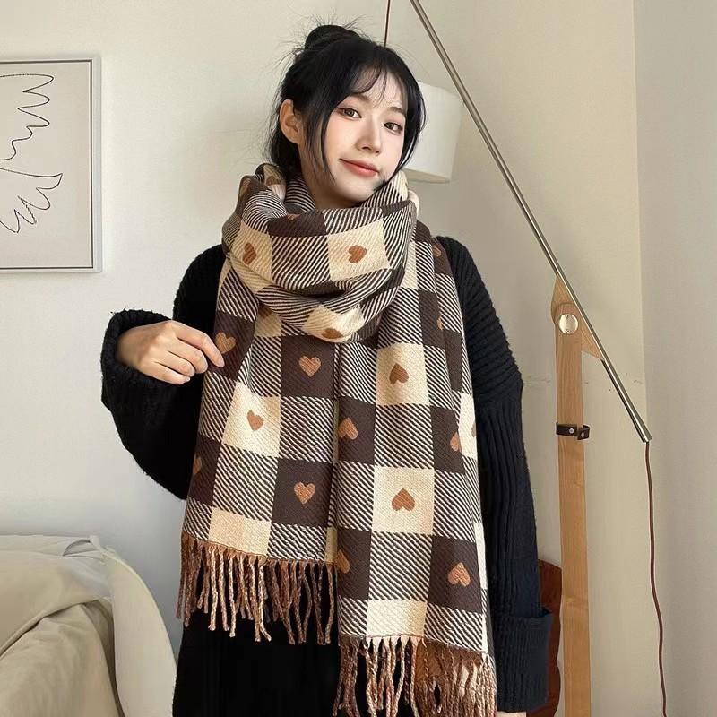 Korean version of wool plaid scarf women's winter new fashion versatile thickened warm student couple plush scarf men
