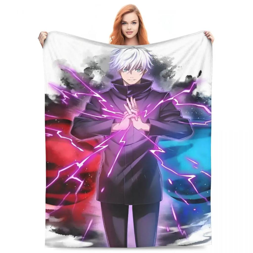 Gojo Satoru Knitted Blanket Anime Jujutsu Kaisen Flannel Throw Blanket Summer Air Conditioning Personalised Soft Warm Bedspreads