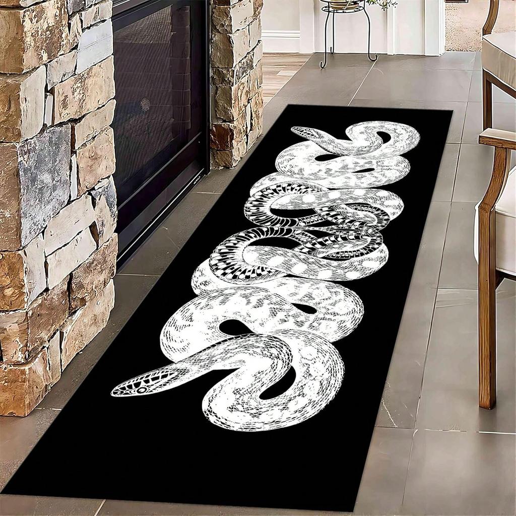 Snake Pattern Carpet Mat Rug - Gold Colorful Long Rectangle Home Decoration for Living Room Vintage Floor Decor Bedroom Carpet