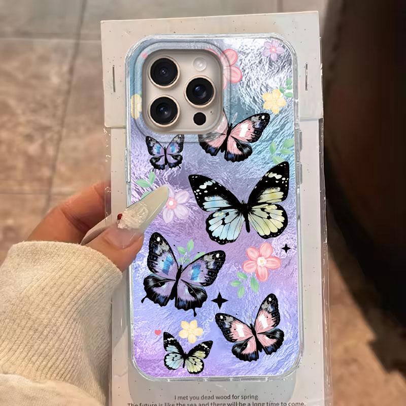 Case For IPhone 16 15 13 Plus Pro Max 7 14 Pro 5G Phone Cover Green Black Butterfly Gradient Pattern For IPhone 16e Luxury Bags