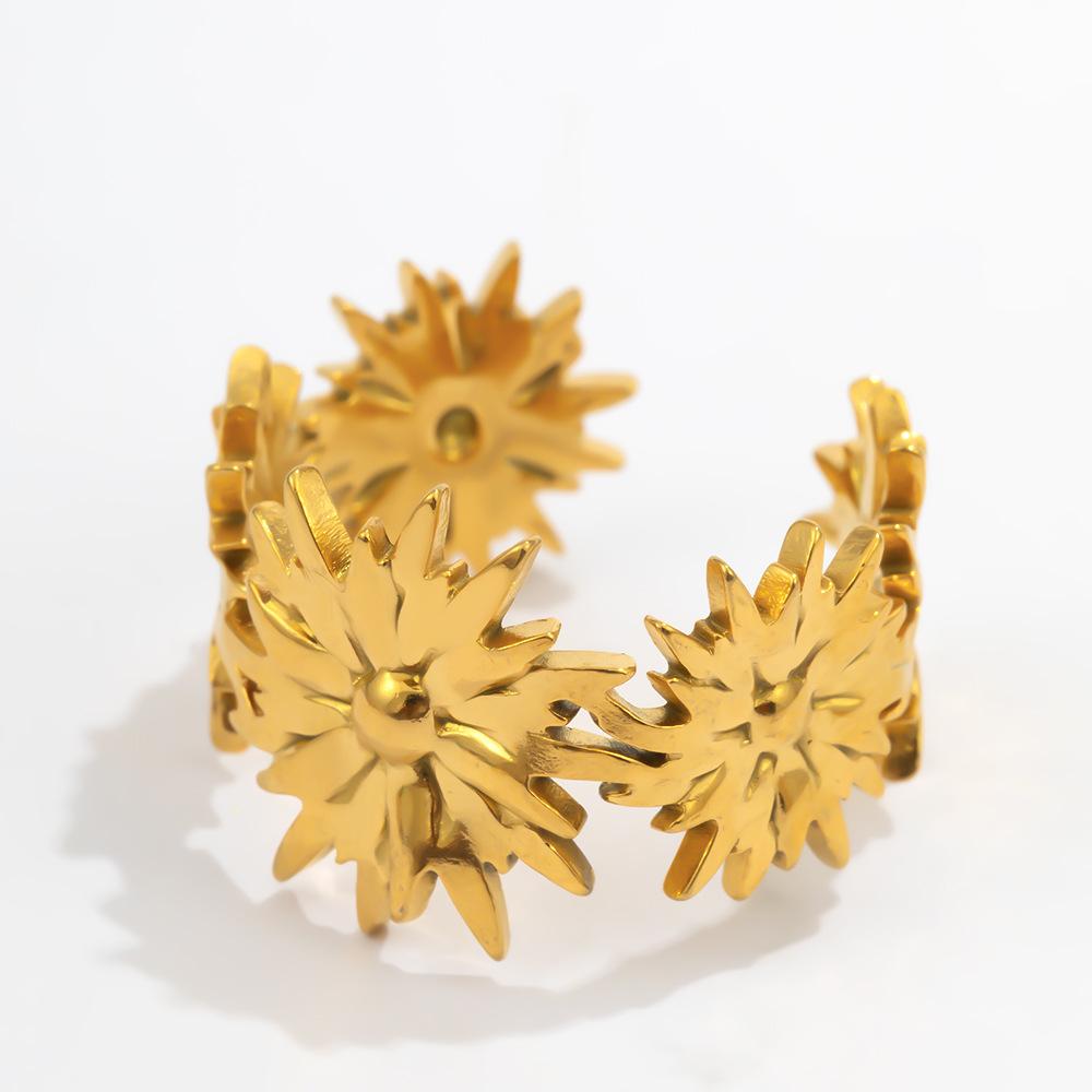 Stainless Steel Geometric Flower Leaves Rings for Women Men Classic Waterproof No Fade Splicing Opening Ring Jewelry Accessories