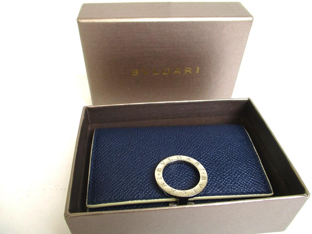 Autentisk BVLGARI BVLGARI Marineblå Skinn Myntpung #a266 Oppusset