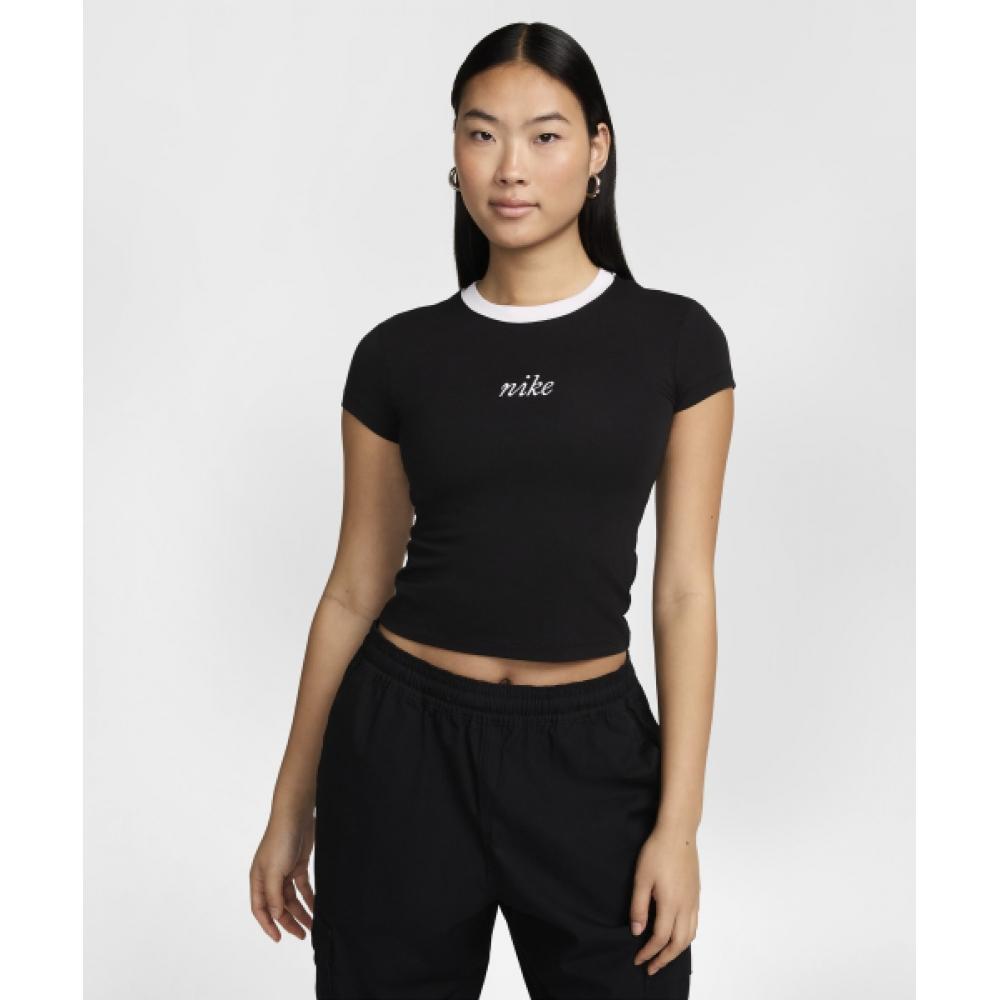 

Футболка NIKE Sportswear Chill Knit Slim Crop W черная белая HF8820 010 S