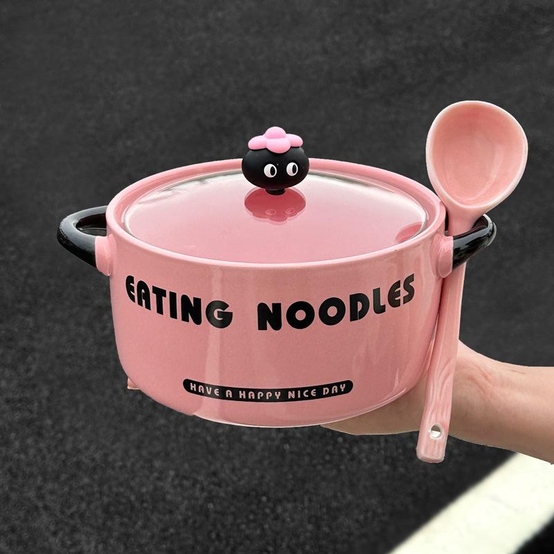 High-value Cartoon Instant Noodle Bowl with Lid, Snail Powder Bowl for Students In Dormitory, Special Bowl for Household Ceramic Instant Noodles