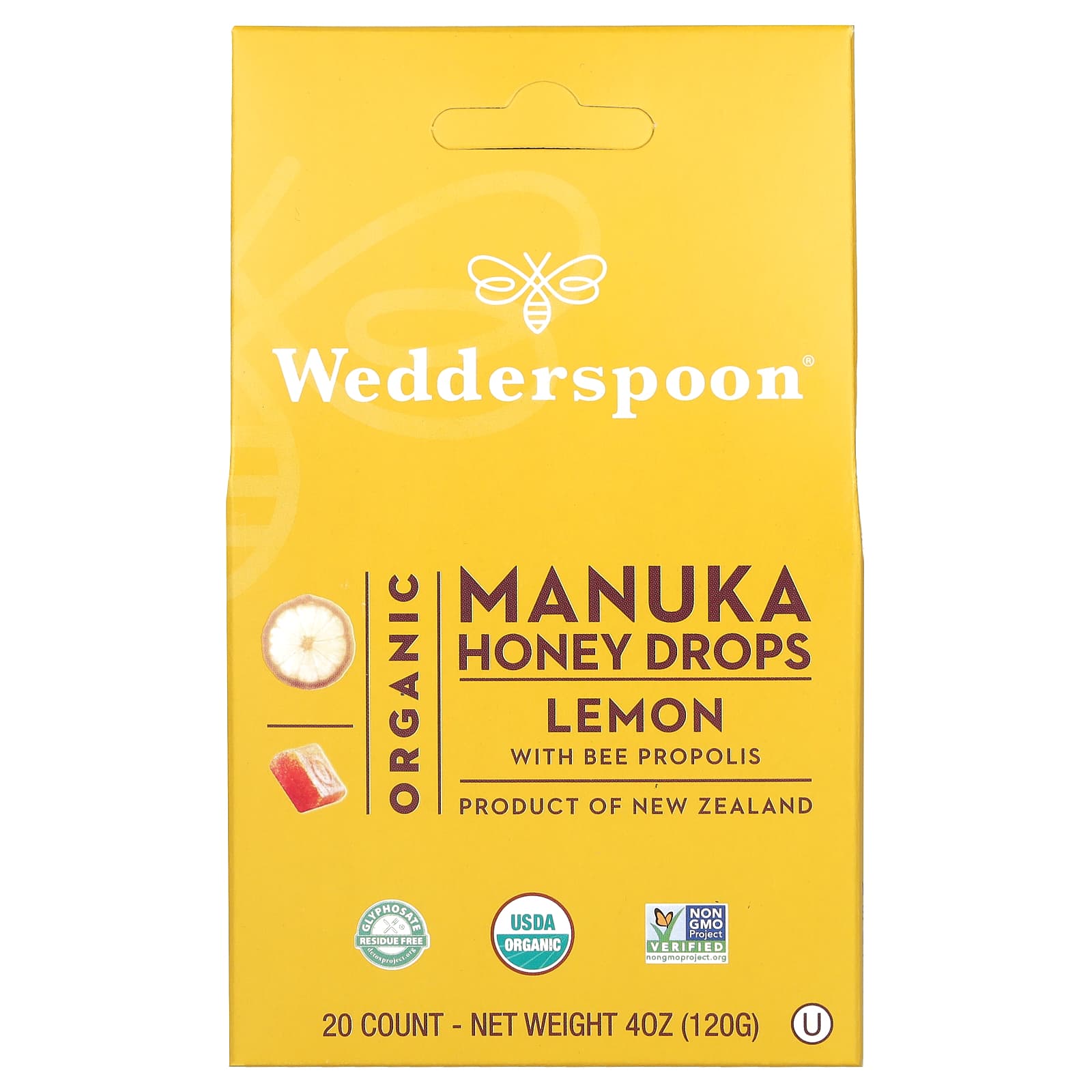 

Organic Manuka Honey Drops, Lemon with Propolis, 20 Count, 120G (4Oz)
