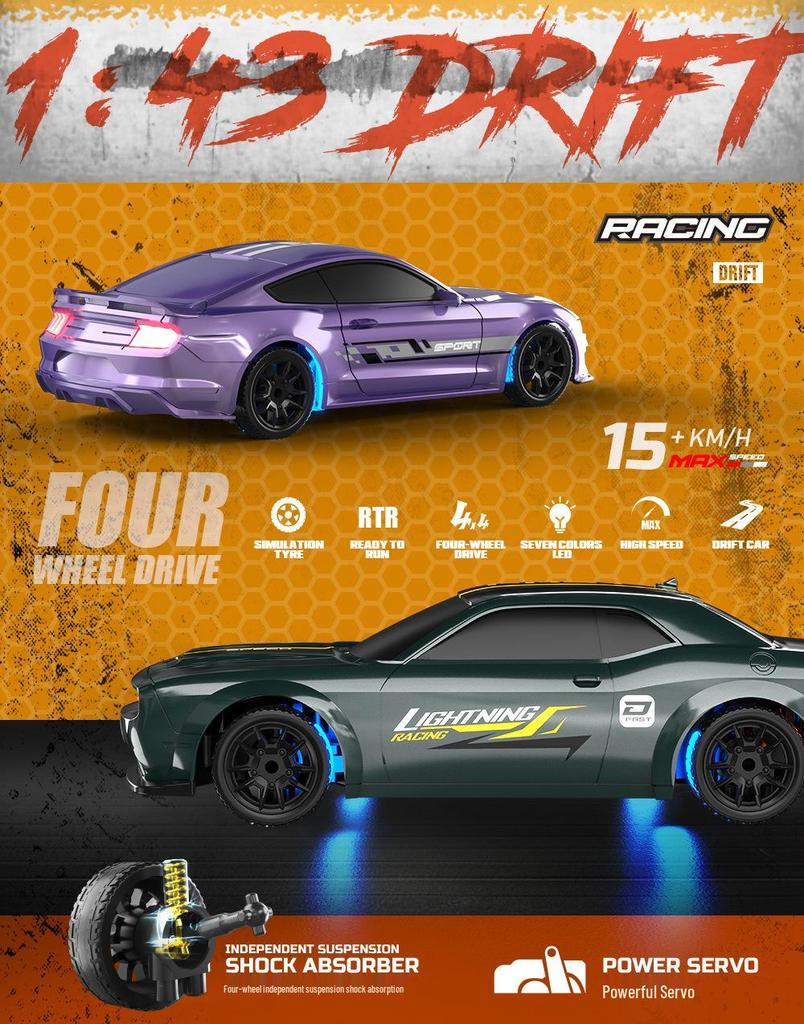 1:43 Remote Control High-Speed Drift Racing Car with Metal Chassis