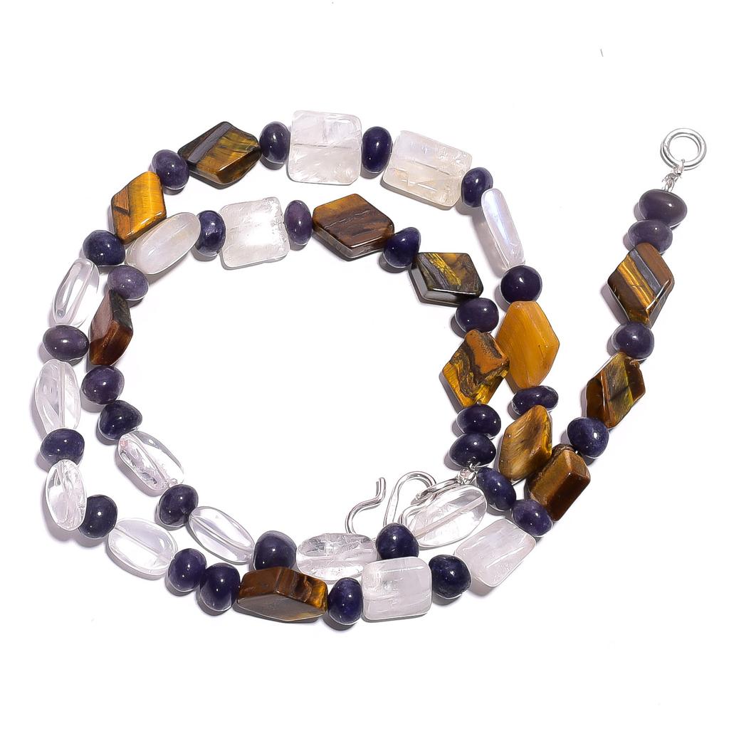 Natural Tiger Eye Crystal Iolite Gemstone Smooth Beads Necklace 17" UB-5017 UB-5017