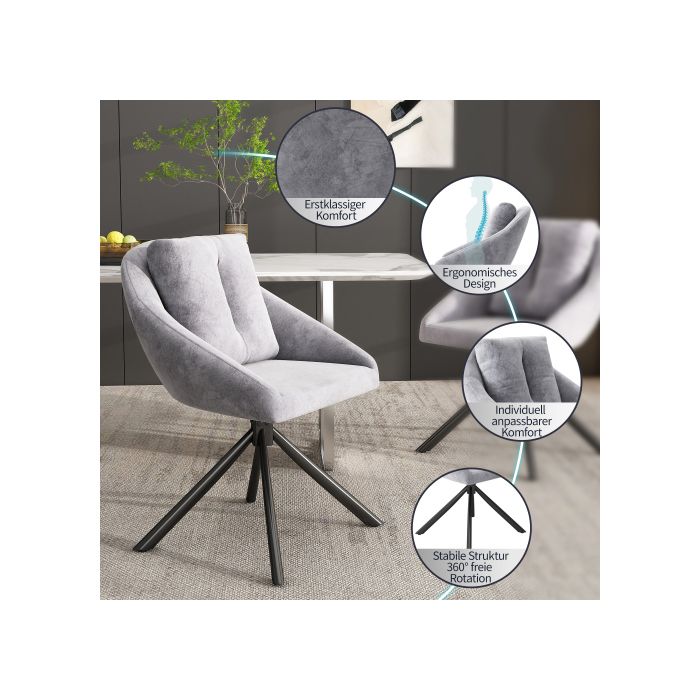 Chaise De Salle À Manger - MUVOE - Pivotante - Velours Gris - Ergonomique - Design Moderne