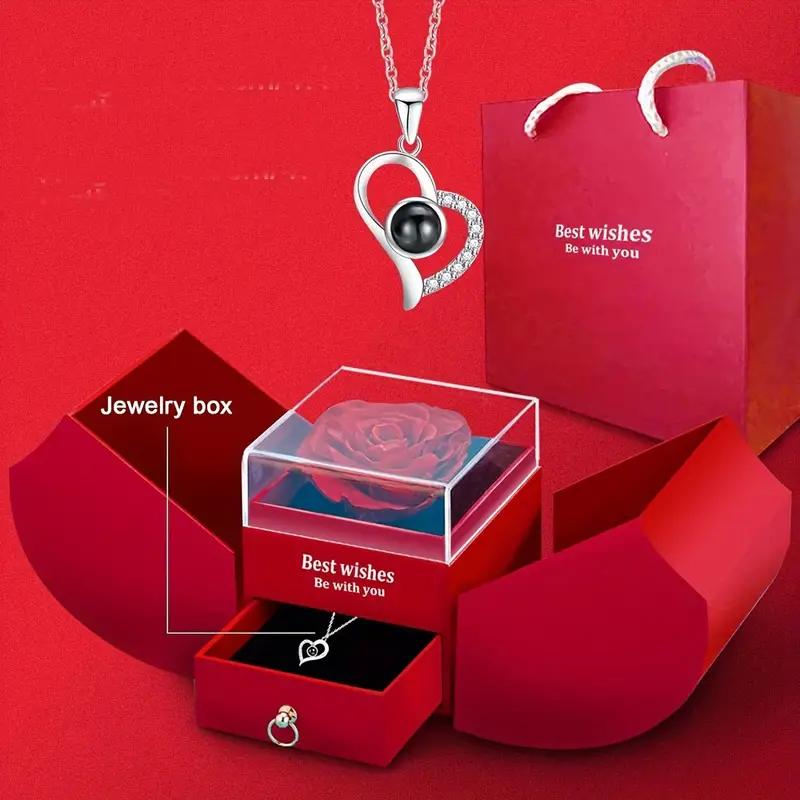 1Set Charming Love Heart Pendant Necklace with Rose Gift Box - Perfect for Valentine's Day, Birthdays, Mother's Day Party Favors