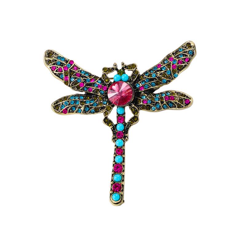 High-end rhinestone dragonfly brooch, electroplated alloy retro animal corsage woman, clothing accessories insect pin