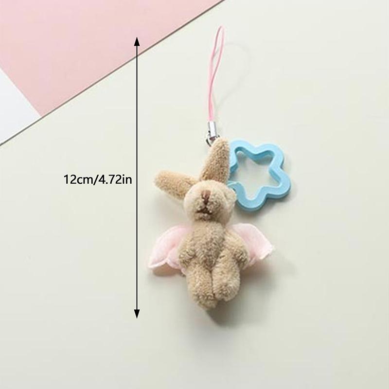 Cute Angel Wings Bunny Flower Mobile Phone Chain Keychain Pendant Bag Ornament Girly Heart Plush Rabbit Phone Case Lanyard Gifts