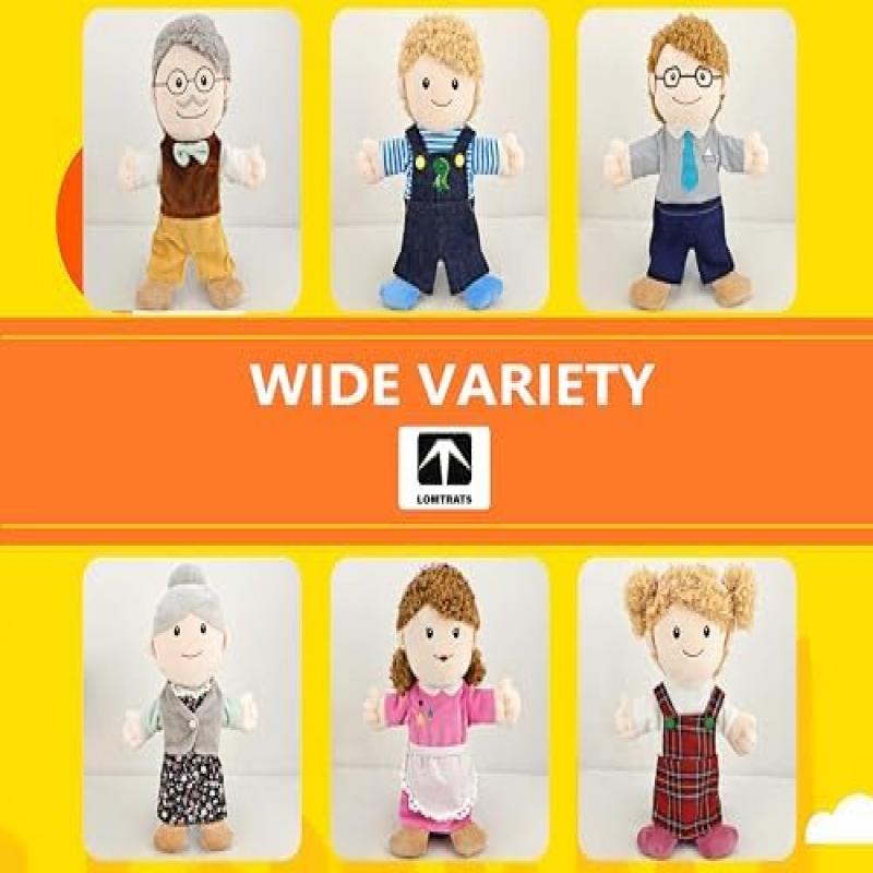 LOMTRATS Familie Handpuppen für Kinder, beinhaltet Opa, Oma, Papa, Mama, Tochter, Sohn mit beweglichen offenen Mund