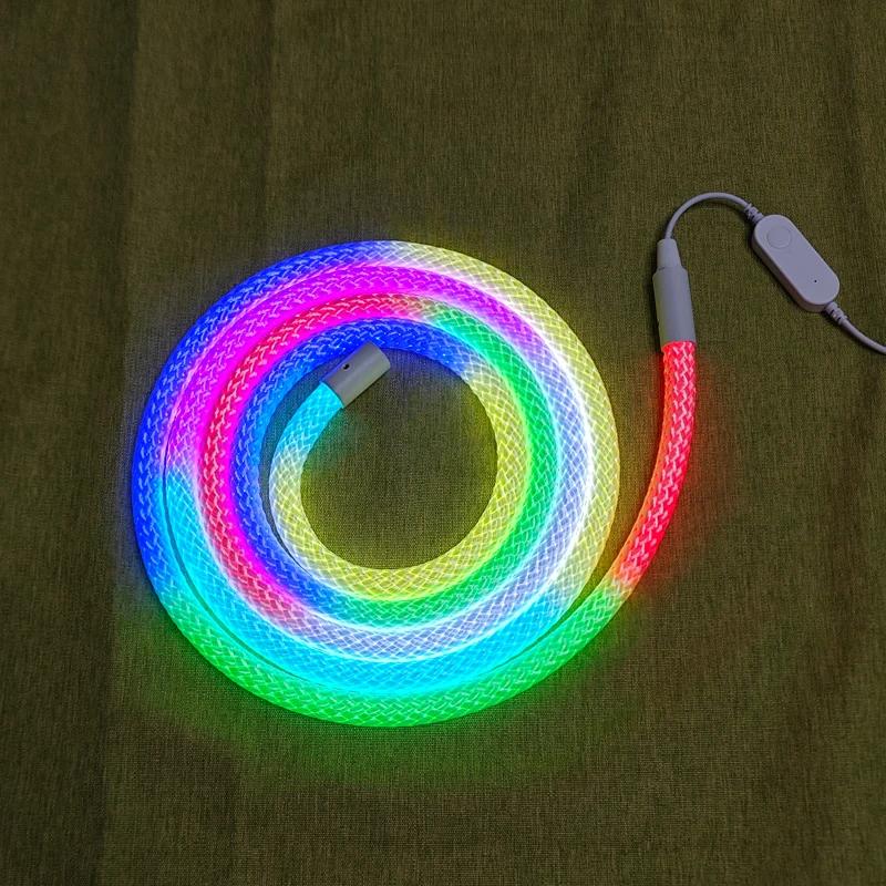 

Круглая светодиодная лента с сетчатым узором, питание от USB 5 В, управление через приложение с синхронизацией музыки, умный RGBIC гибкий силиконовый свет 1m