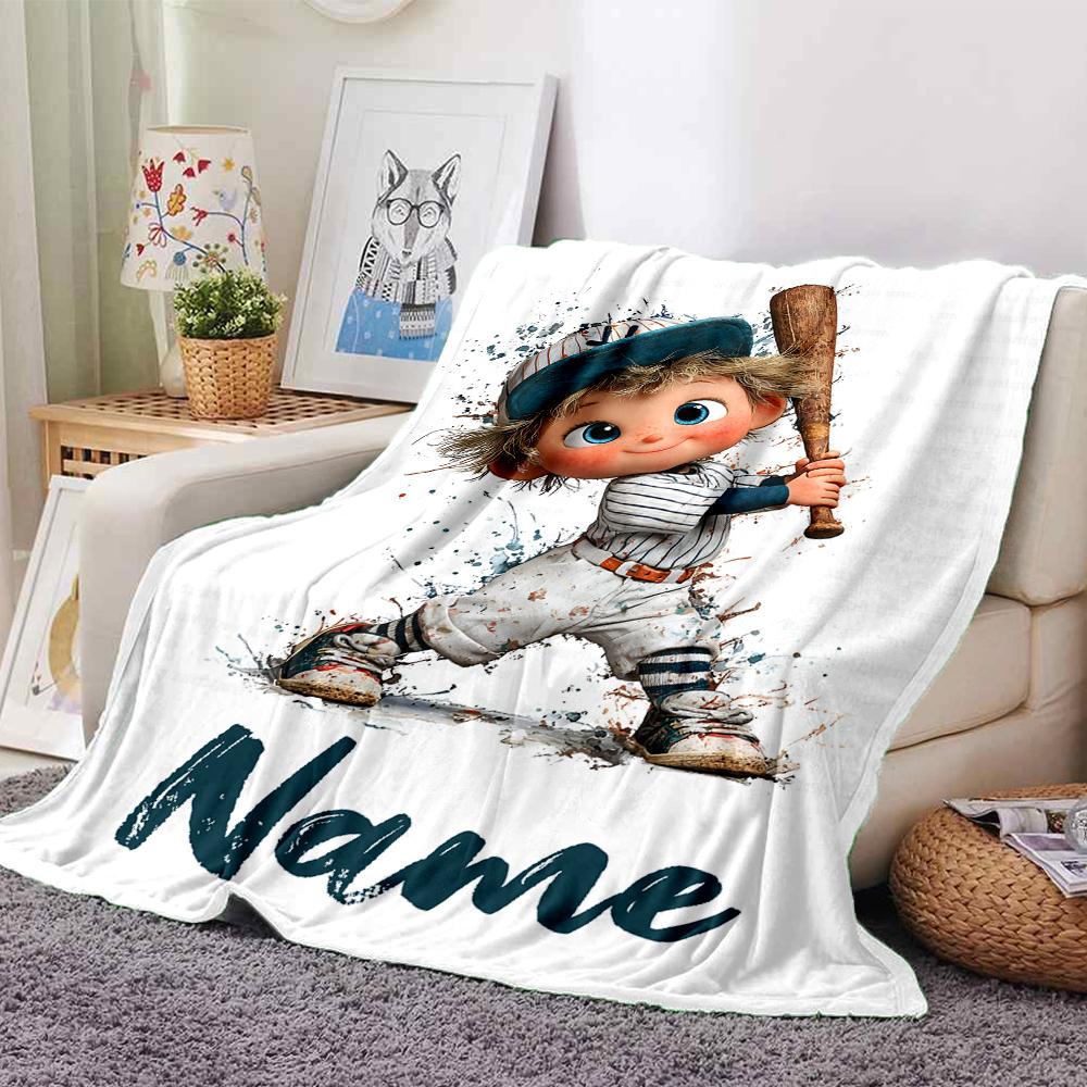 Custom Name Baseball Theme Printed Blanket - Perfect for Couch, Bed, Travel & Outdoor Use | Machine Washable, Cozy & Durable.
