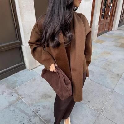 Cappotto da Donna con Sciarpa Scollo a V Manica Lunga Larga Cardigan Giacca Corta con Scialle Tinta Unita Pendolarismo Quotidiano Primavera Autunno Capospalla