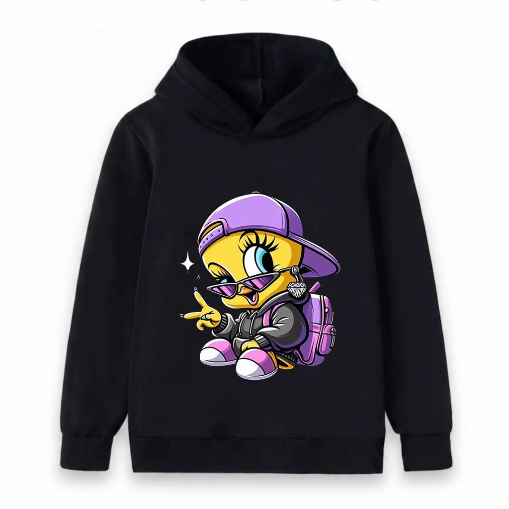 Kids Boys Girls Hoodie Casual Hip Hop Cool Tweety Bird Printed Long Sleeve Pullover Sweatshirt For Daily Wear