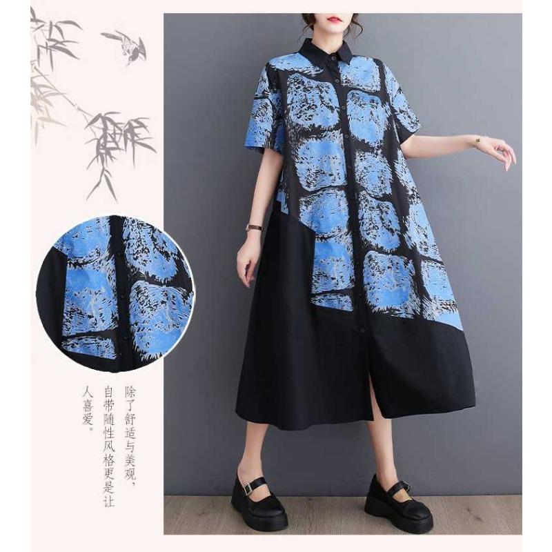 Loose Casual Shirt Skirt Printed Fashionable Dress