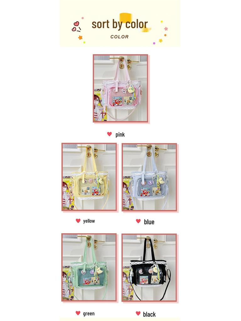 Japanese Style Transparent Anime Badge Tote - Cute Shoulder Crossbody Bag for Women & Students