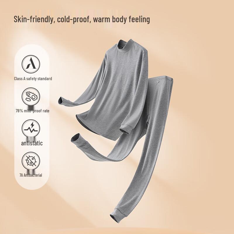 Yiershuang Men's 100% Cotton Mock Neck Thermal Underwear Set