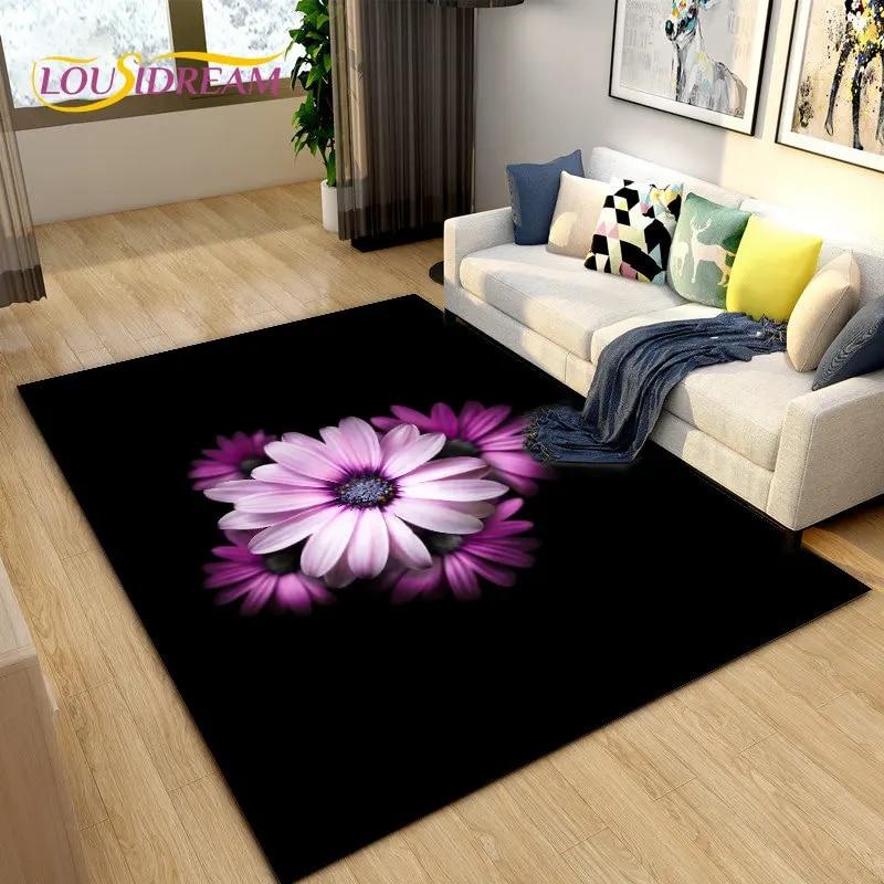 3D Daisy Flower Pattern Area Rug,Carpet Rug for Living Room Bedroom Sofa Doormat Kitchen Decoration,Kids Play Non-slip Floor Mat