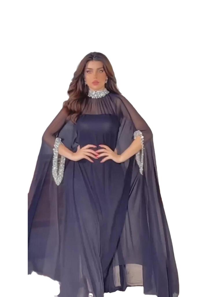 2023 Summer Middle Eastern Fashion Chiffon Cape Skirt with Metallic Sequin Details