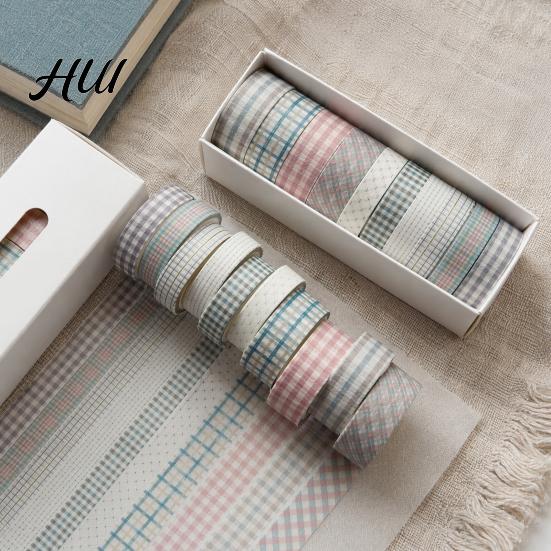 Scrapbooking Tape 10 Rolls Washi Set, Retro Plaid Cartoon Adhesive Tape, Decorative Masking for DIY Art Crafts, Journaling, Scrapbooking, Gift