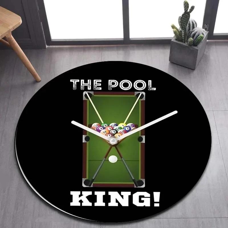 Billiard Clock Print Round Carpet Soft Area Rug for Bathroom Bedroom Living Room Doormat Gaming Chair Decor Non-Slip Floor Mat