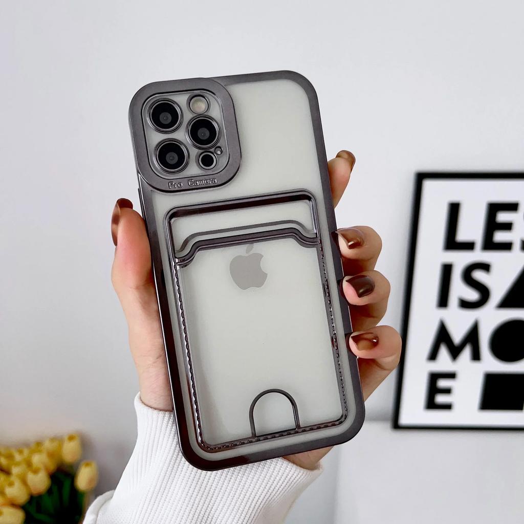 Modische weiche transparente plattierte Kartenhalter-Tasche Hülle für iPhone 16 15 14 Plus 13 12 11 Pro Max Stoßfeste Hülle für iPhone Hülle