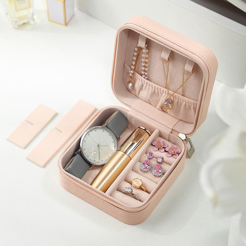 Jewelry Box Jewelry Organizer Display Travel Jewelry Case Boxes Portable Earring Holder Leather Portable Storage Zipper Box