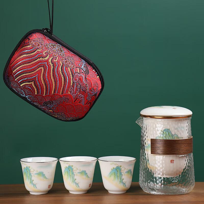 Portable Ceramic Travel Tea Set - Mutton Fat Jade Style