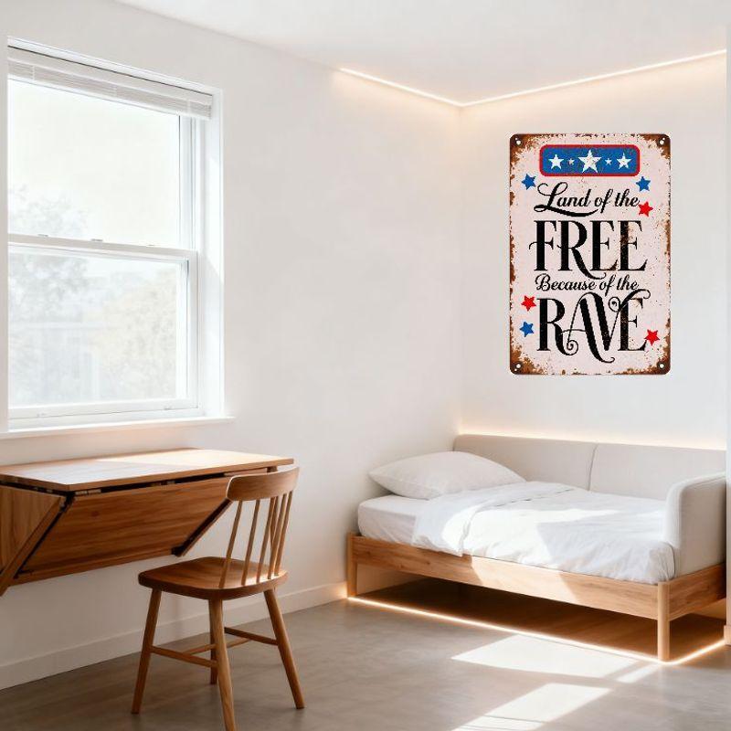 Vintage Patriotic 'RAVE' Metal Tin Sign - Rustic Aged American Style Wall Plaque for Home Decor, Bar, Man Cave