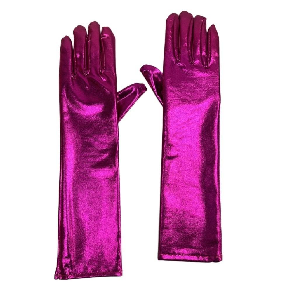 Shiny Long Gloves Elastic Women Mittens Cool Patent Leather Gloves  Party
