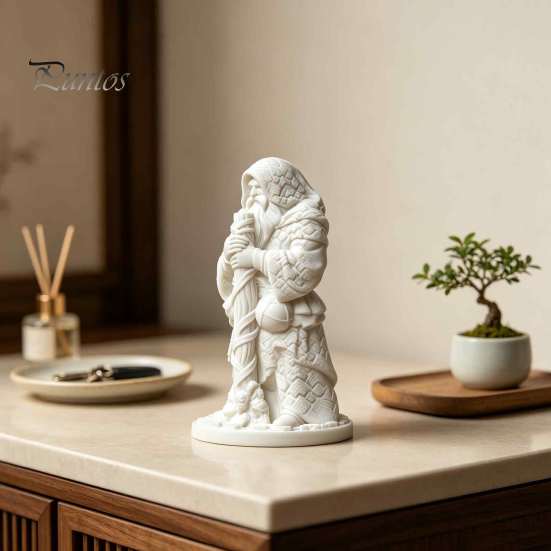 Unpainted Resin Ornaments 3D Printed Beggar Monk Figurine, DIY White Statue, Vintage Handcrafted Personalized Gifts Wandering Elder Sculpture,