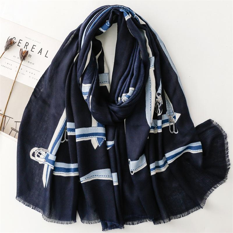 Bufanda de Algodón y Lino Estilo Europeo y Americano Otoño/Invierno Tacto a Mano con Cadena Diseño MO - Chal Cálido para Mujer