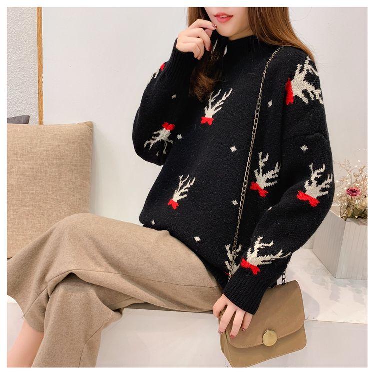 Pullover Pullover Lose Halb Stehkragen Weihnachten Pullover Frauen Casual Mode Vielseitige Langarm Pullover Pullover Weibliche