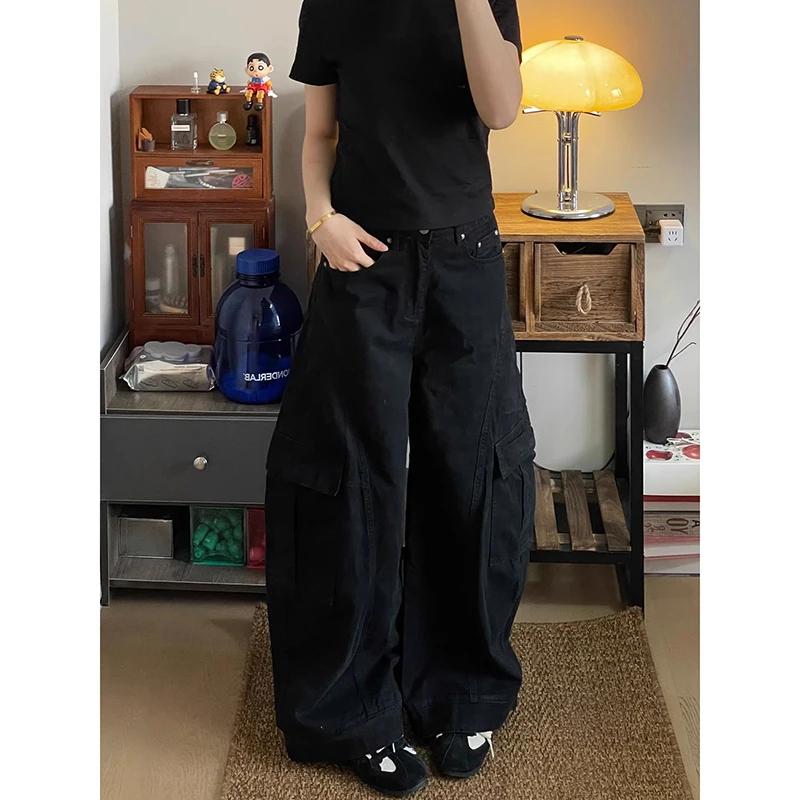 American Vintage 2000s Style High Waist Brown Jeans Pants 2025 Summer Women's Baggy Y2K Wide Leg Denim Trouser Female Clothes