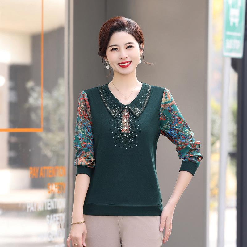 2026 Elegant Long Sleeve Top for Middle-Aged and Elderly Mothers XL зелёный