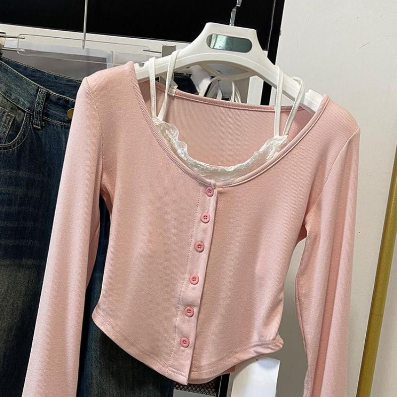 

Pink T-shirts Women Slim Sweet College Fashion Korean Spring Soft Leisure Cropped Spliced Designed 2026 New Arrival Daily Casual XL рожевий