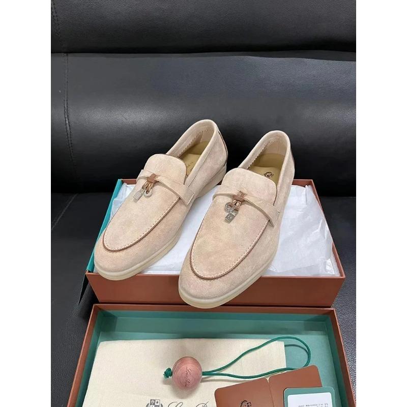 2025Dingpeng Women's Casual Slippers British Style One Step Lazy Shoes Flat Bottom Fleece Embellished Pendants Leisure Shoes