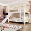 Bunk Bed Children's Bed 90*200 Cm With House-shaped Bed Frame, Cookie-shaped Protective Railings, Slide and Extra-wide Safety Ladder, Wood Color
