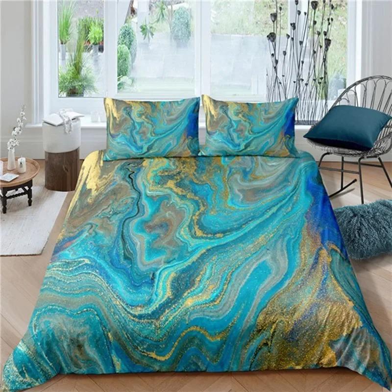 3D Modern Pattern Bedding Set Duvet Cover Set Pastel Rainbow Marble Printed Comforter Cover Polyester Bedding Set 12Pillowcase