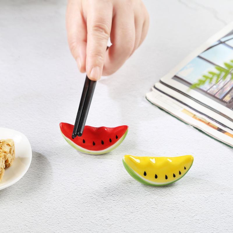 Multifunctional Watermelon Ceramic Chopstick Rest Portable Spoon Fork Tableware Holder Cute Pen Rack for Kitchen Office Desk