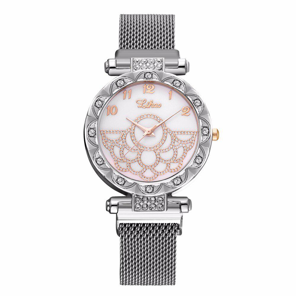 

Женские часы Magnet 2019 Buckle Diamond Watch Роскошные женские часы из нержавеющей стали Кварцевые часы Relogio Feminino Dropshipping серебряный
