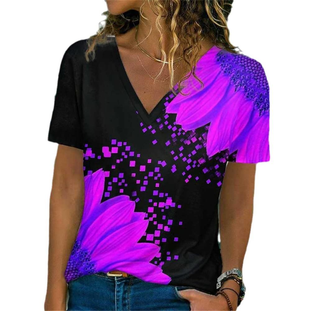 

Летняя новая женская футболка 3d ретро градиентный цветочный принт V-образный вырез короткий рукав модная футболка одежда XXXL
